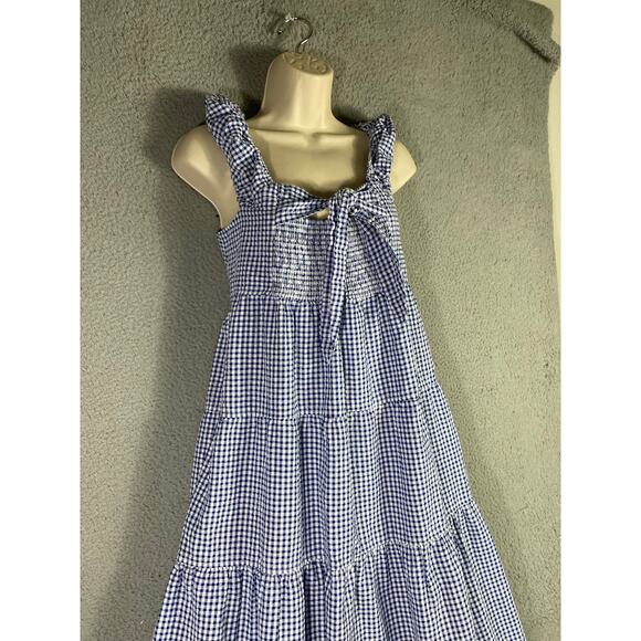 Old Navy Blue Gingham Smocked Tiered Maxi Dress Women’s Large Cottagecore - Picture 6 of 11